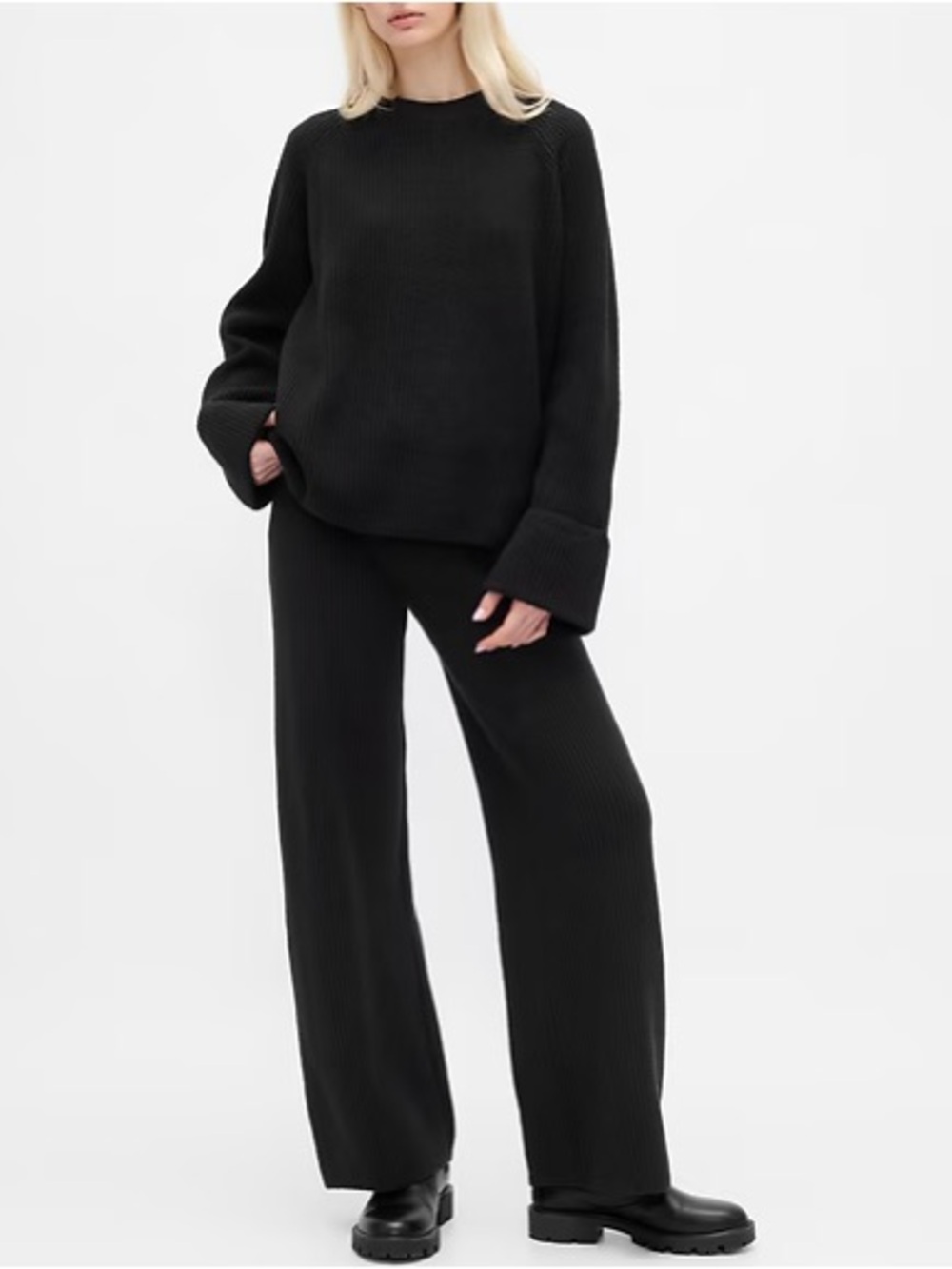 Gap VIRAL Cashsoft Shaker-Knit Sweater Pants - Black
